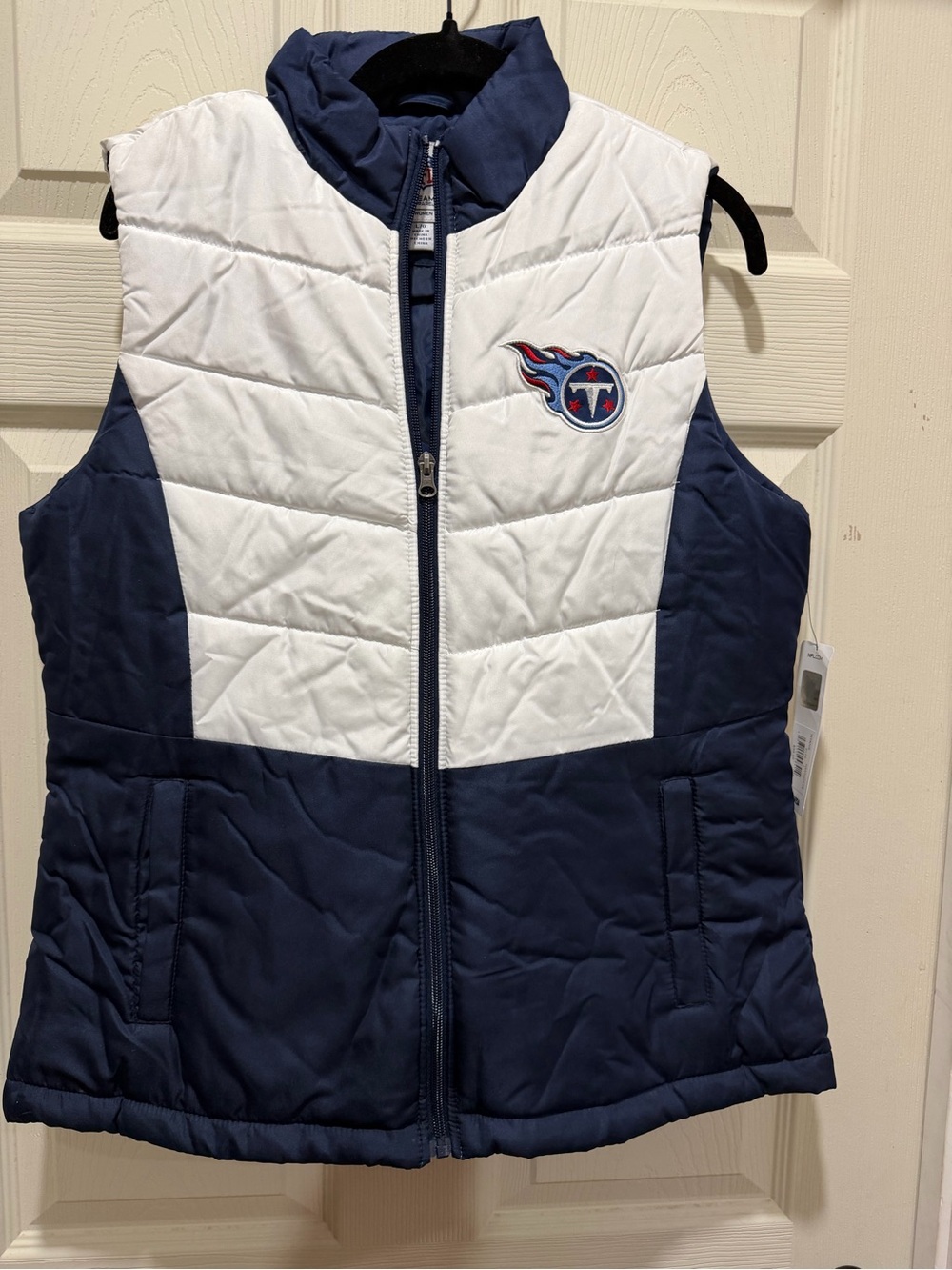 NFL Women’s Navy and White Puffer Vest with Team Logo, Lg